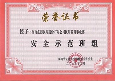 河南人生就是博-尊龙凯时医疗医用敷料事业部荣获河南省“安全示范班组”荣誉称号